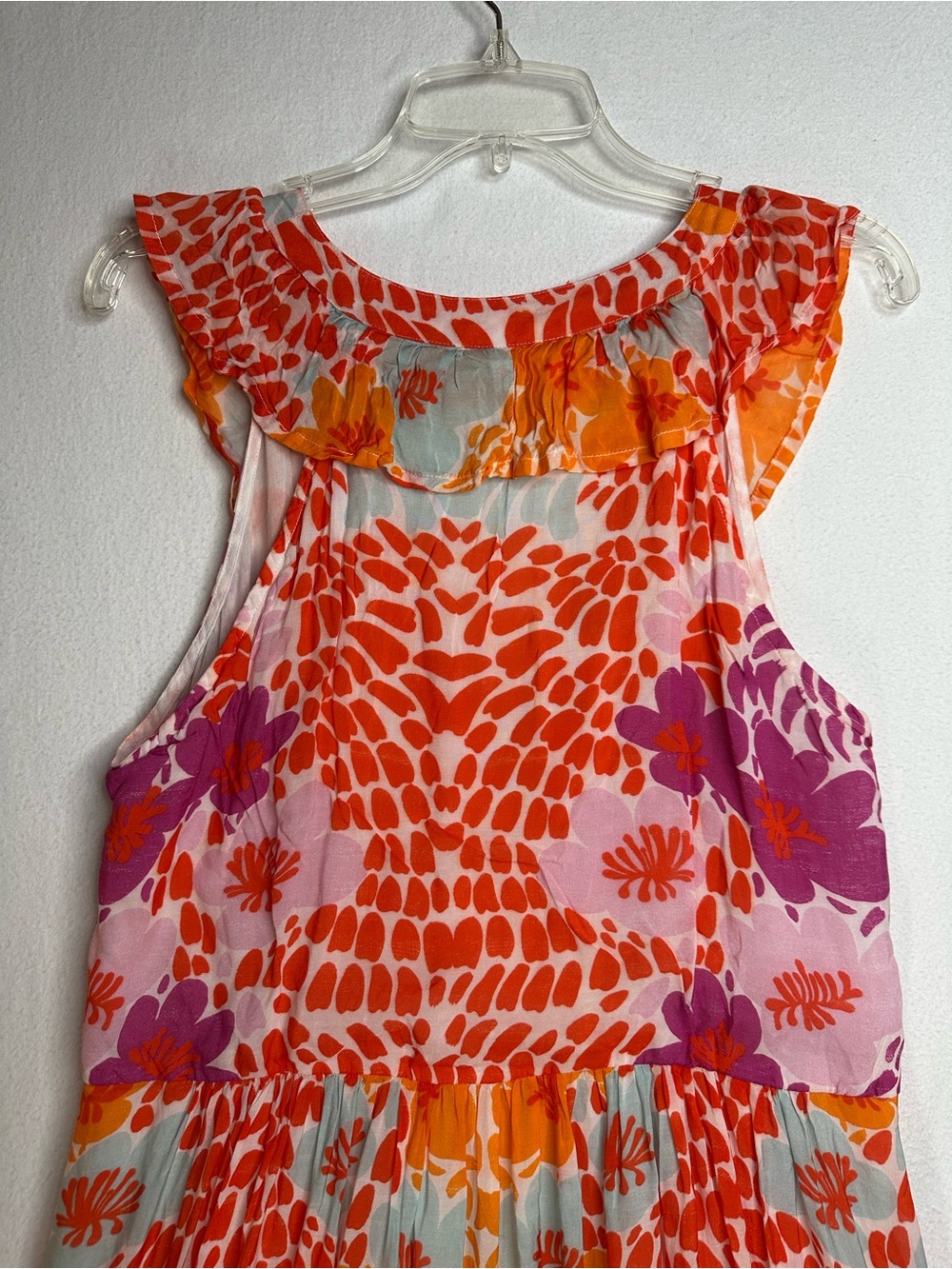 Oliphant Ruffle Maxi Dress Orange Floral Size L Large Vibrant Tropical Resort - Picture 13 of 15